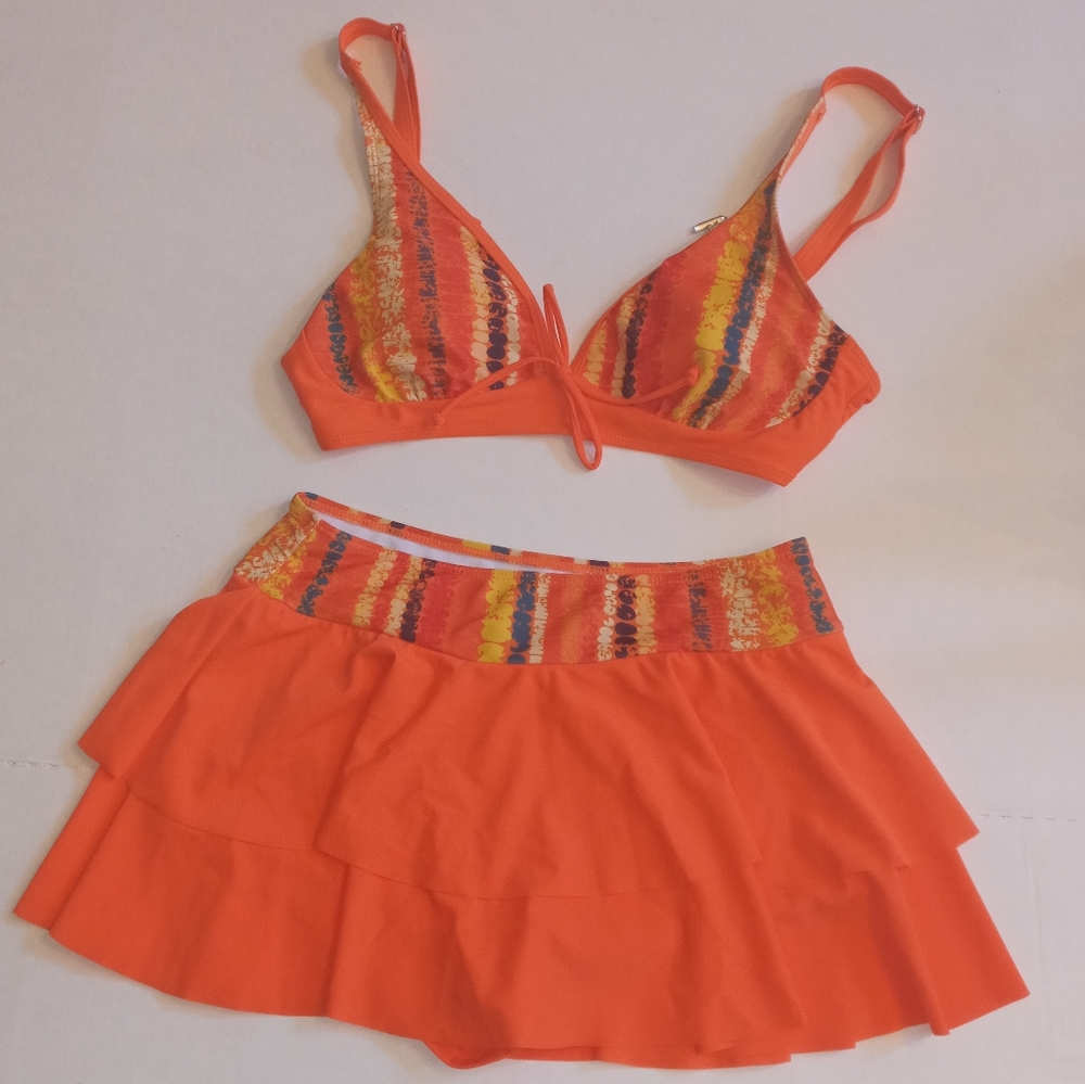 Orange Striped Tankini Summer Beachy  / M